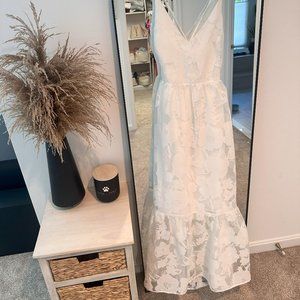 Feeling Like Forever White Jaquard Organza Lace-Up Midi Dress